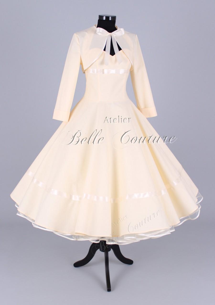 Hochzeit - Custom Made & Handmade - Calf Length 50s Petticoat Wedding Dress "Marie" with Bolero