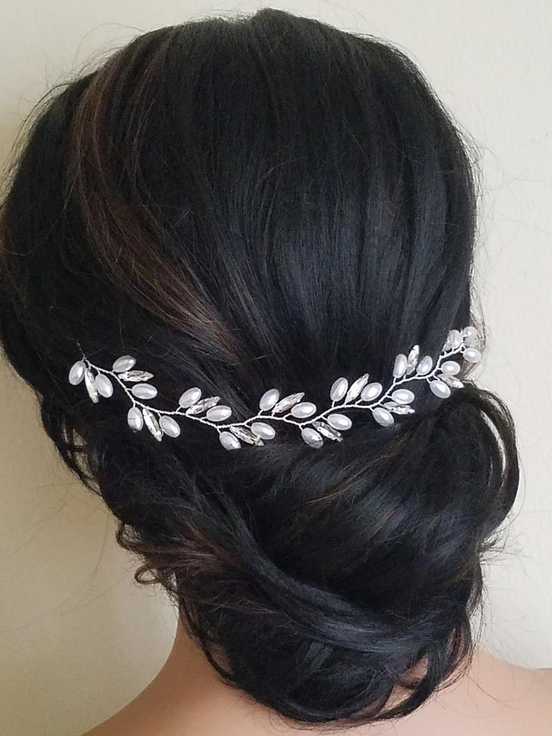 Mariage - Wedding Pearl Crystal Hair Piece, Bridal Hair Vine, Wedding White Pearl Headpiece, Pearl Crystal Hair Jewelry Pearl Bridal Hair Accessories