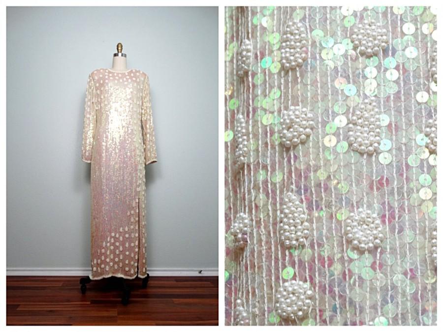 Свадьба - Opalescent Pink Sequined Gown by Judith Ann Creations // Iridescent Sequin Embellished Pearl Beaded Dress