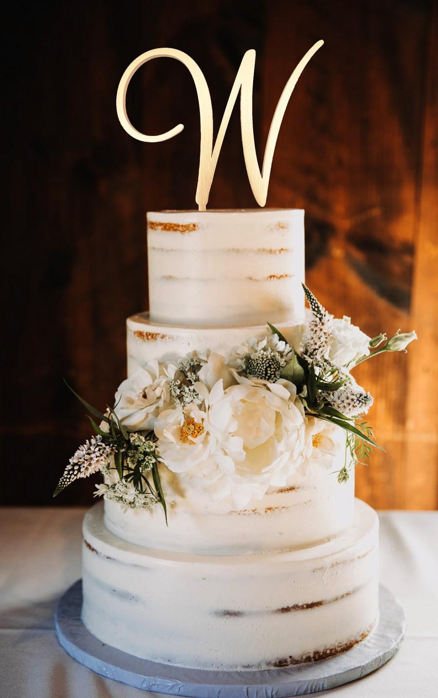Hochzeit - W Cake Topper Wedding Cake Topper Gold Personalized Cake Topper w Custom Personalized Wedding Cake Topper initial wedding cake toppers w