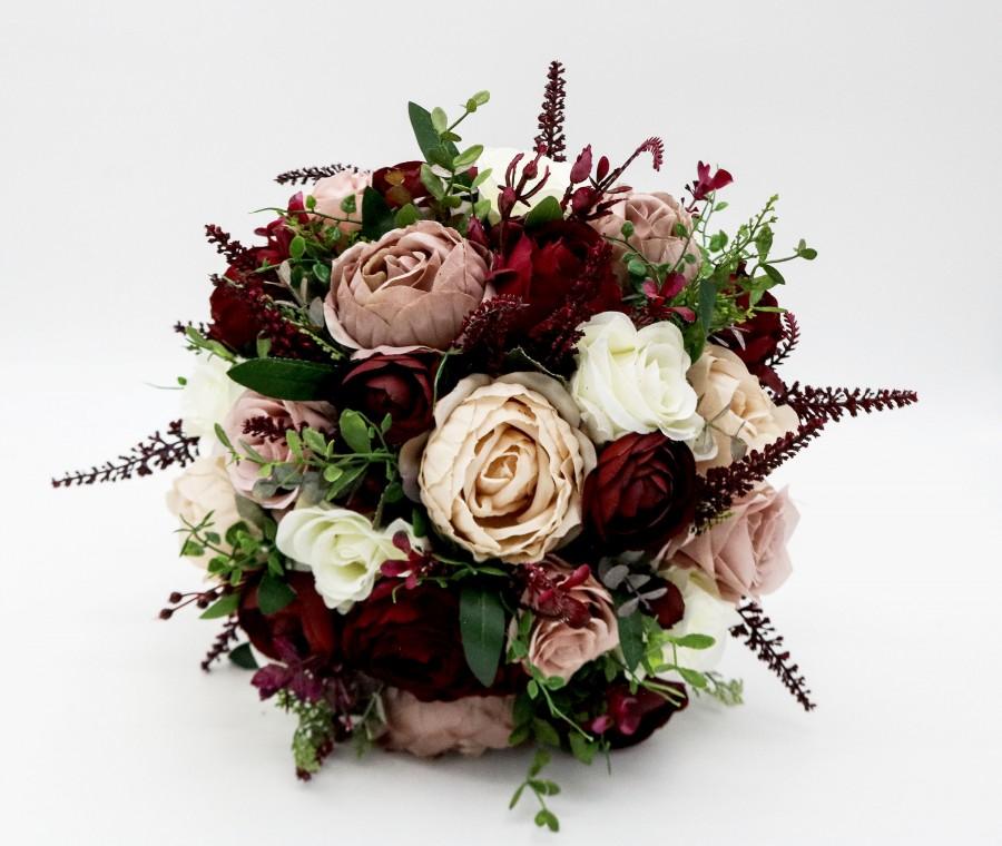 Hochzeit - Mauve, Dusty Rose Wine Bridal Bouquet, Wedding Bouquet, Artificial Flower Bouquet, Boho Bouquet, Wedding Flowers, Large Bouquet