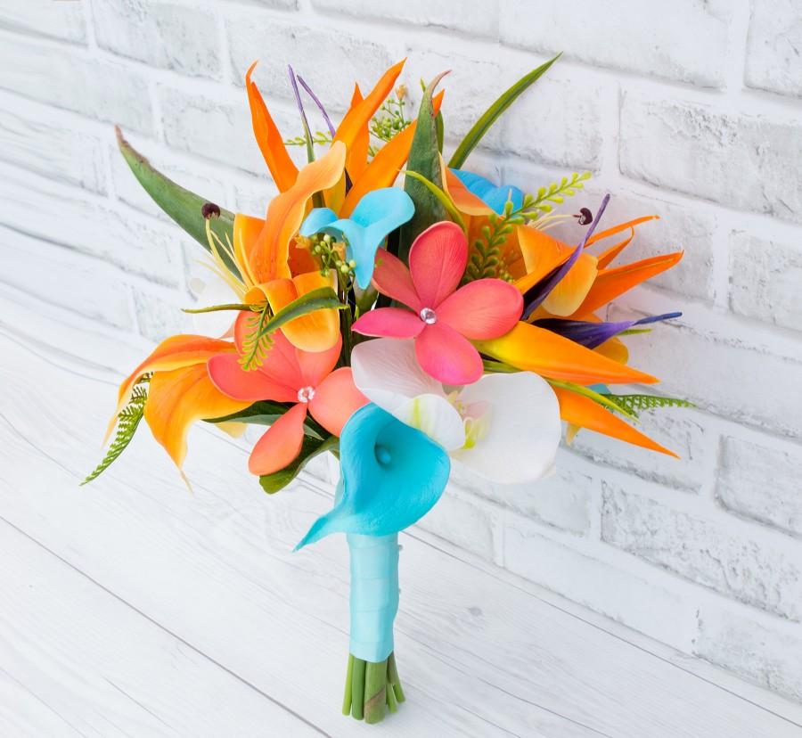 Wedding - Tropical Wedding Bouquet, Tropical Bouquet, Bird of Paradise, Tropical Wedding, Orange Pink Bouquet, Plumeria Bouquet, Stargazer Bouquet