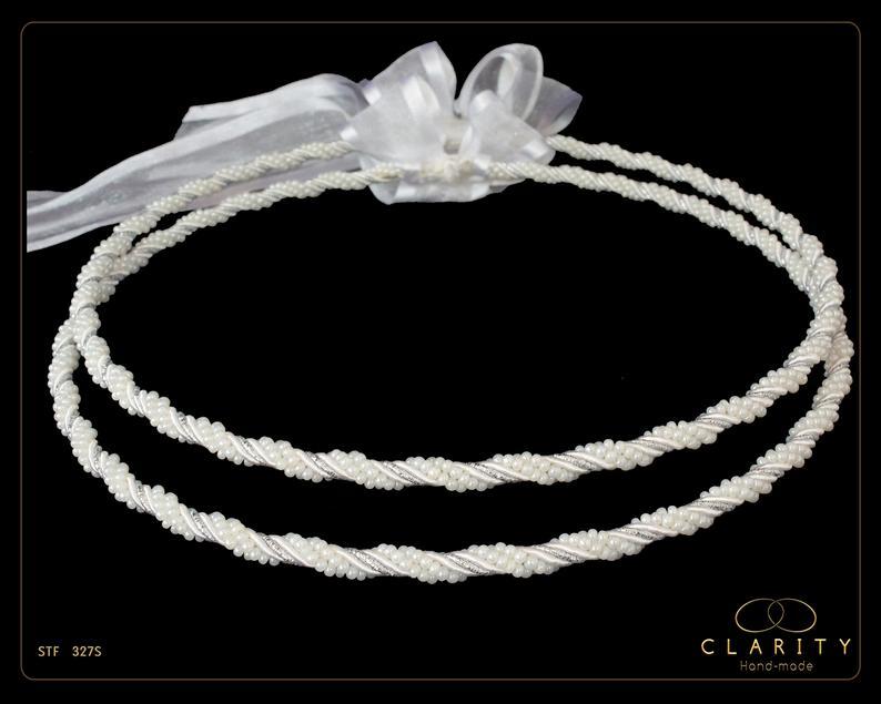 زفاف - Glass Pearls Stefana Crowns for your Greek Orthodox Wedding Including Crown Case, Code 327S