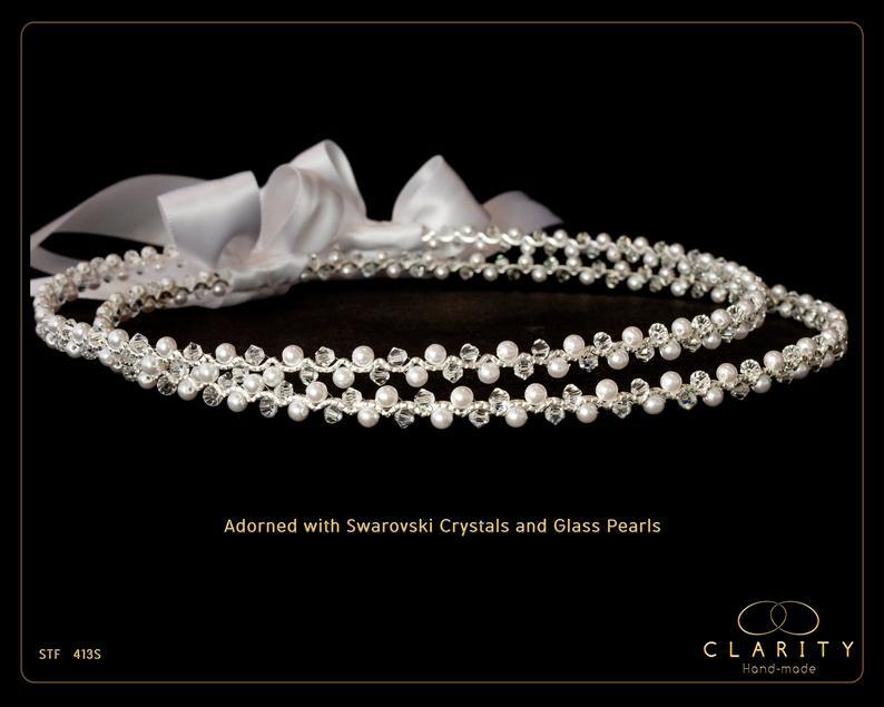 زفاف - Stefana Adorned with Swarovski & Glass Pearls Including Stefanothiki Code 413S