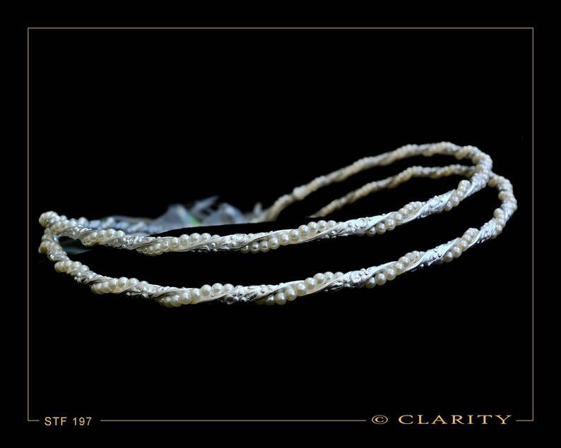 زفاف - Elegant & Classic Stefana Including Stefanothiki, Silver Plated with Glass Pearls, Greek Orthodox Wedding Crowns, Stephana. Στέφανα Code 197