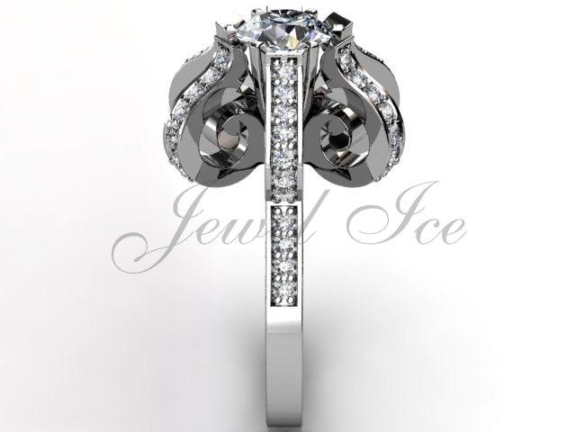 زفاف - Platinum diamond unique floral engagement ring, bridal ring, wedding ring, anniversary ring ER-1024