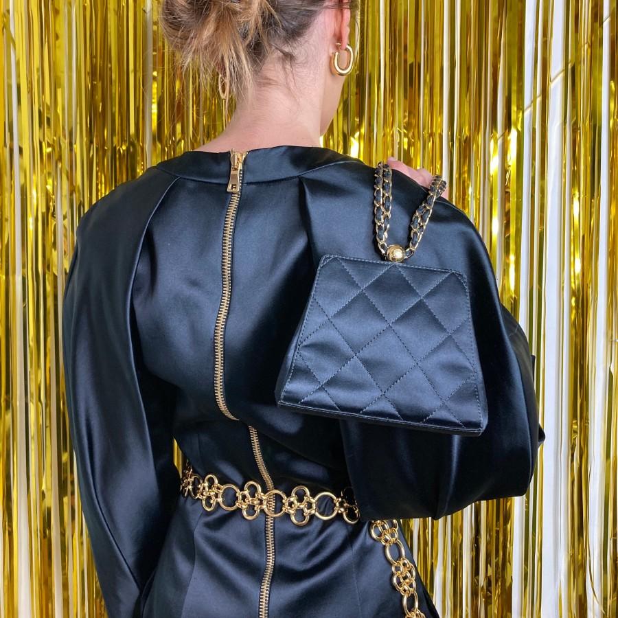 زفاف - Chanel Vintage Clutch Bag Quilted Satin Mini with gold chain handbag rare Karl Lagerfeld