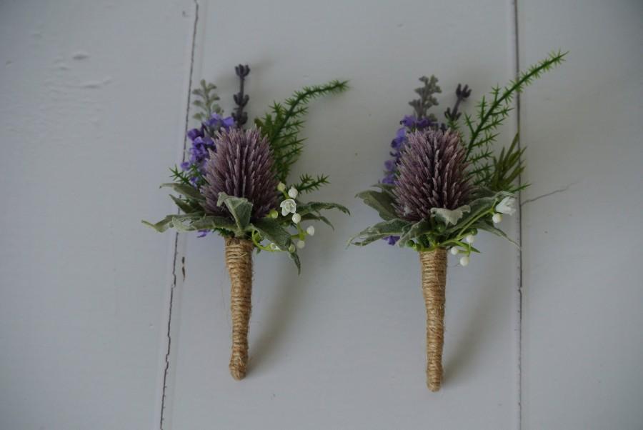 Свадьба - A Thistle, Lavender & Gyp buttonhole, Scottish