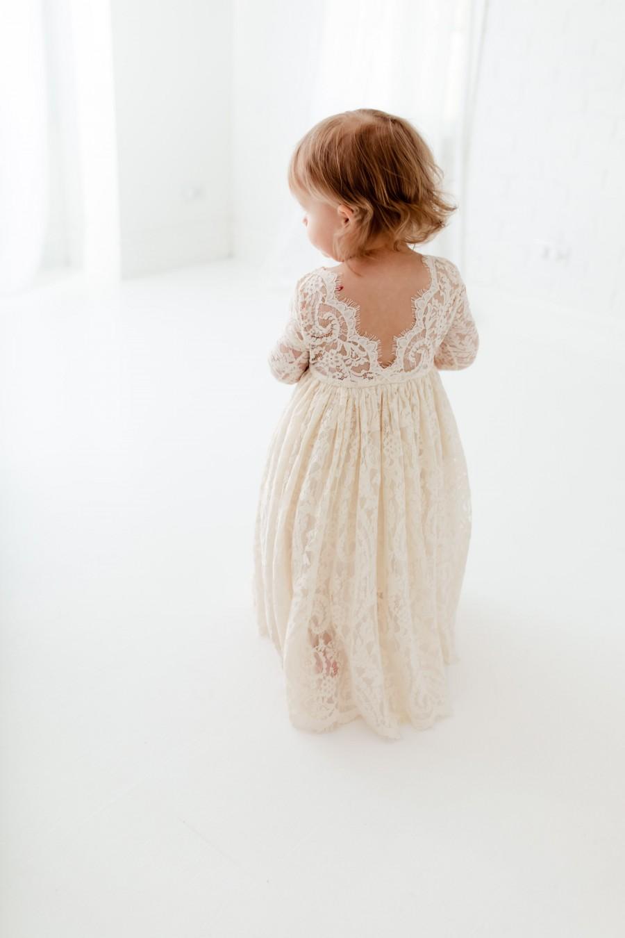 Mariage - Bohemian Ivory Flower Girl Dress, Rustic Tulle Wedding Dress, Will You Be My Flower Girl Proposal, Boho Dresses
