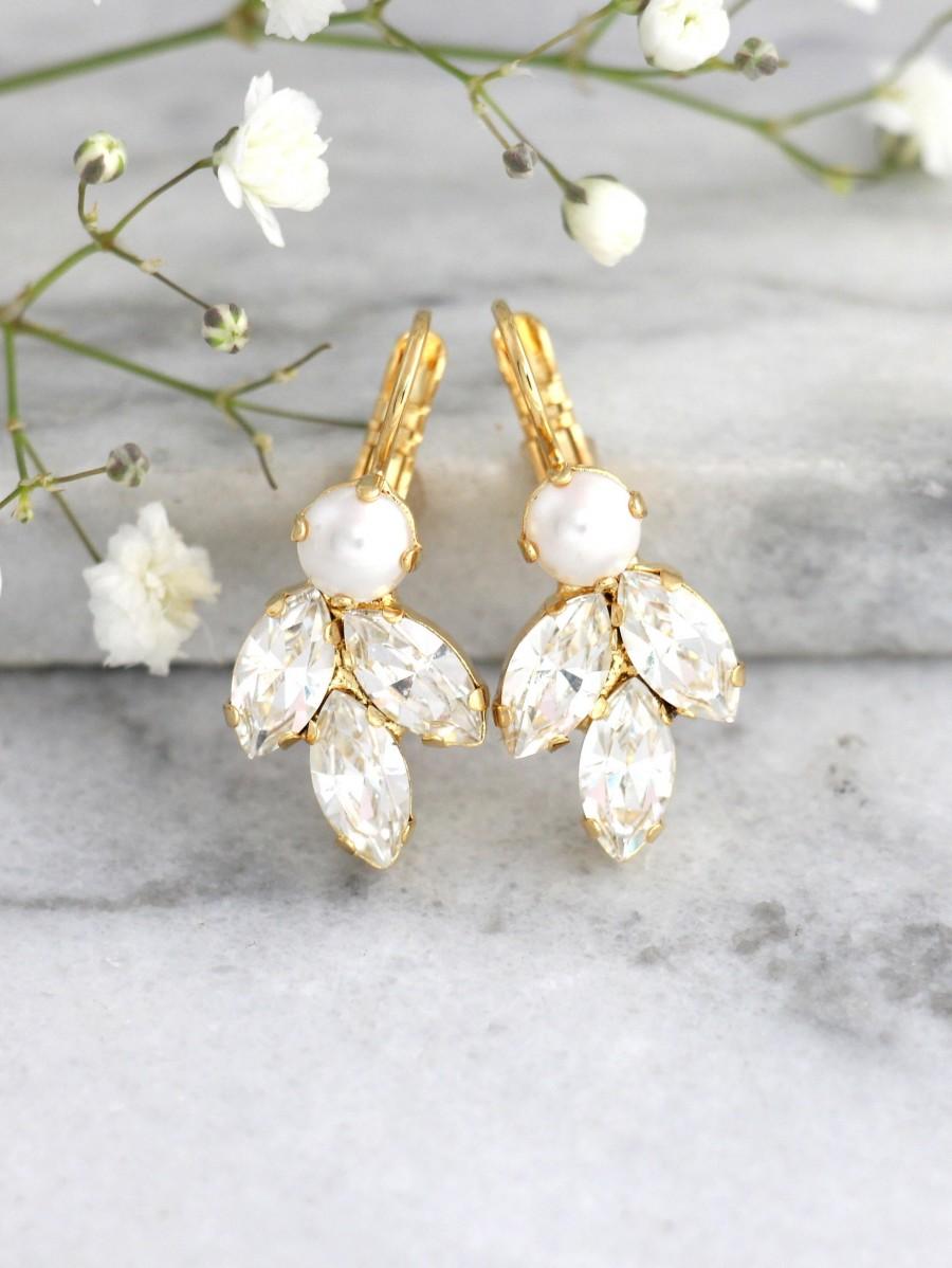 Hochzeit - Bridal Pearl Earrings, Bridal Earrings, Bridal Crystal Earrings, Bridesmaids Earrings, Swarovski Crystal Earrings, Gift For Her.