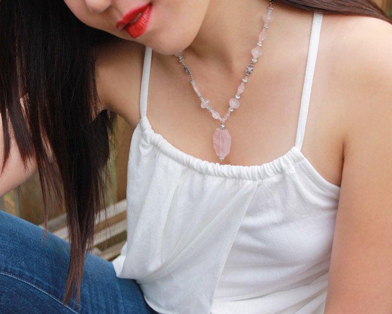 زفاف - Love at First Sight Necklace, morganite necklace, rose quartz necklace, moonstone necklace, gift for her, necklace for attracting love