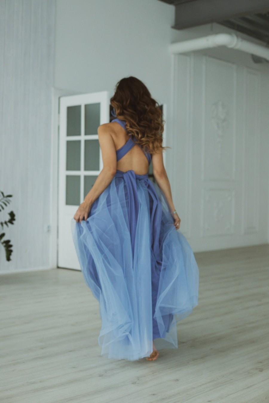 زفاف - Blue Bridesmaid dress, blue infinity tulle dress, blue tulle convertible dress,  multiway dress, blue tulle dress, bridesmaid dress, maxi