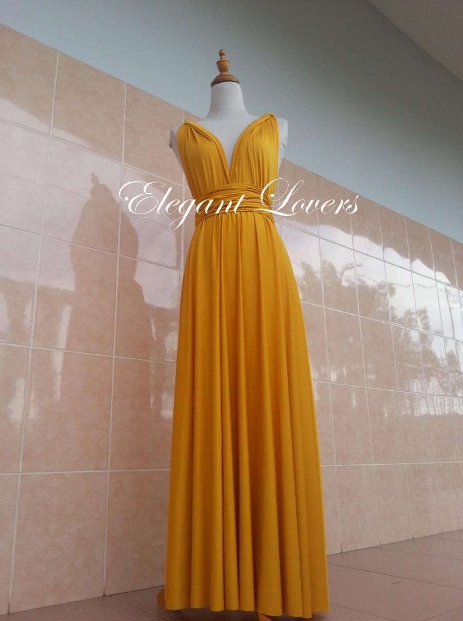 Mariage - Golden Yellow Wedding Bridesmaid Infinity Wrap Convertible Evening Party Dress Long Maxi Elegant Prom Custom Made Plus Size Bridal Dresses