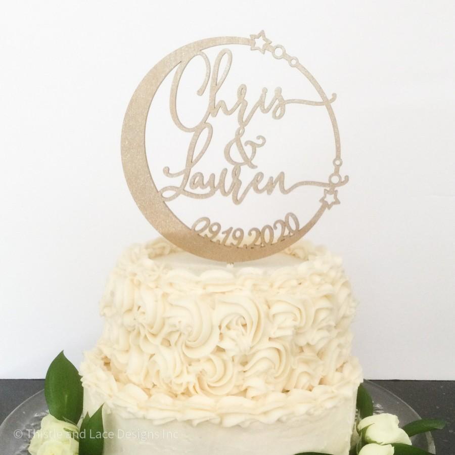 Mariage - Custom celestial wedding cake topper, Starry night cake topper, Mr and Mrs wedding cake topper, Cosmic wedding decor, Name cake topper