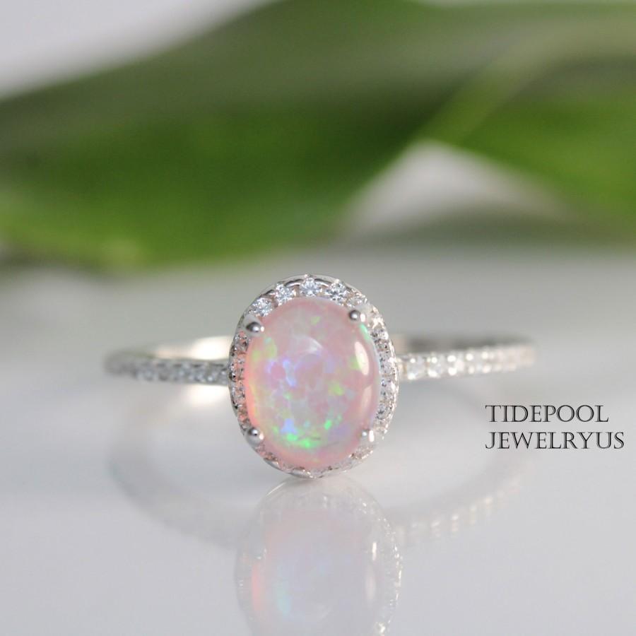 زفاف - Oval Pink Fire Opal Ring, Sterling silver Elegant Opal Ring, Pink Opal Sterling silver Ring, Wedding Engagement Gift for her, mother