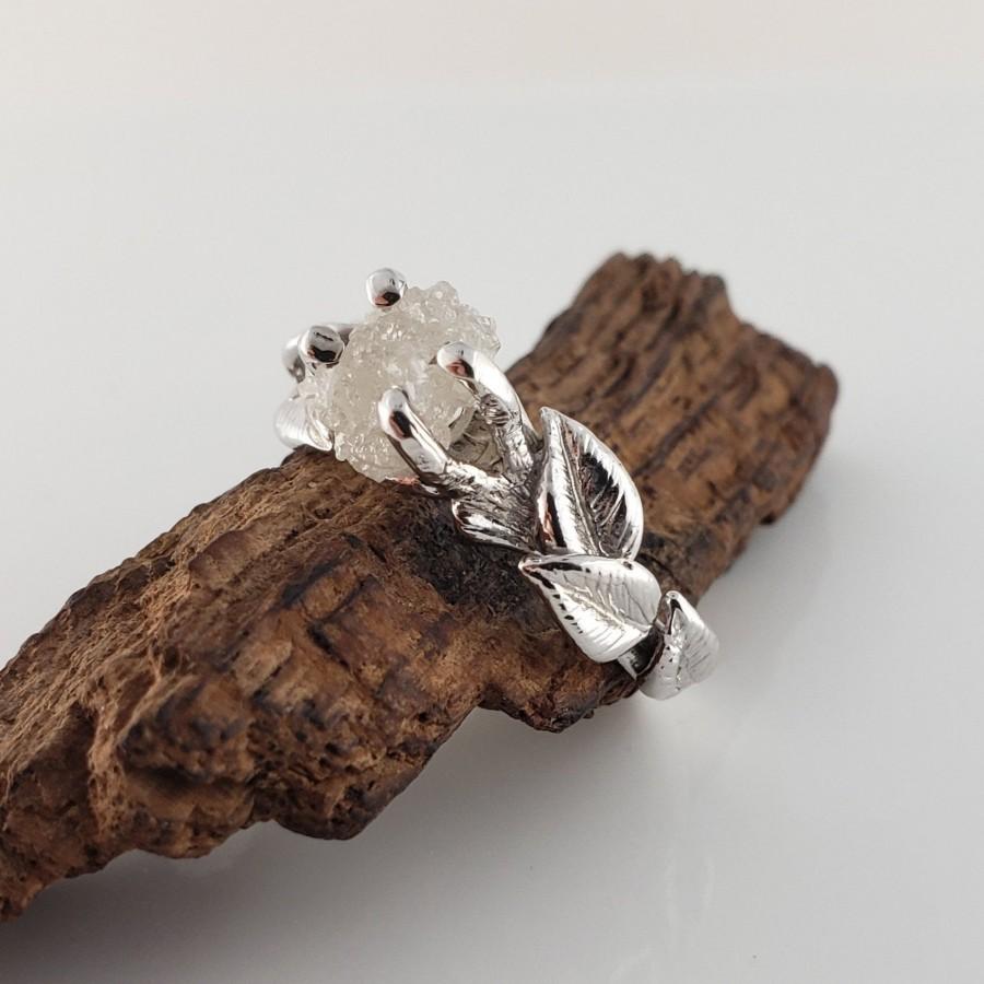 Wedding - Sterling Silver Six Leaf Rough Diamond Twig Solitaire Engagement Ring, Promise Ring by Dawn Vertrees