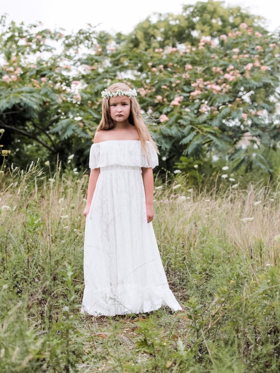 زفاف - Vivian - white, lace, Flower Girl Dress, bapstism, communion dress, girls toddler dress