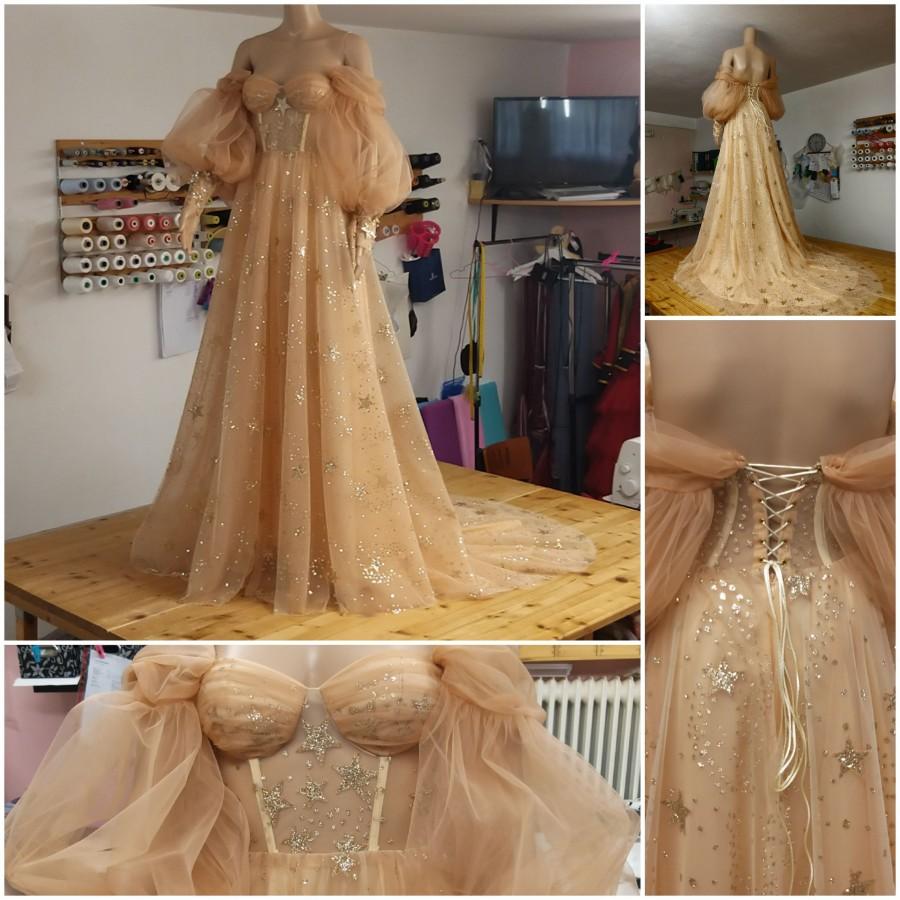 زفاف - Star Dress,Star Wedding Dress,Gold Star Dress,Gold Dress,Celestial Wedding Dress