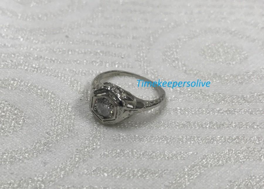 زفاف - c107 Elegant Vintage Classic Ring with .41ct Diamond in 18k White Gold + Gift