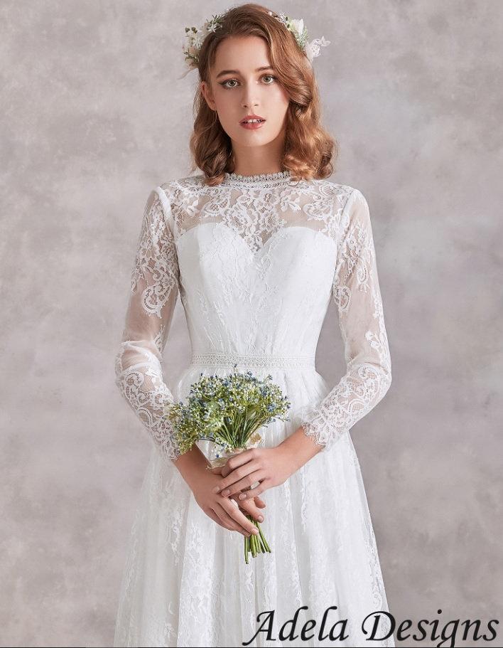 Mariage - Long Sleeves Lace Boho Wedding Dress Bridal Gown