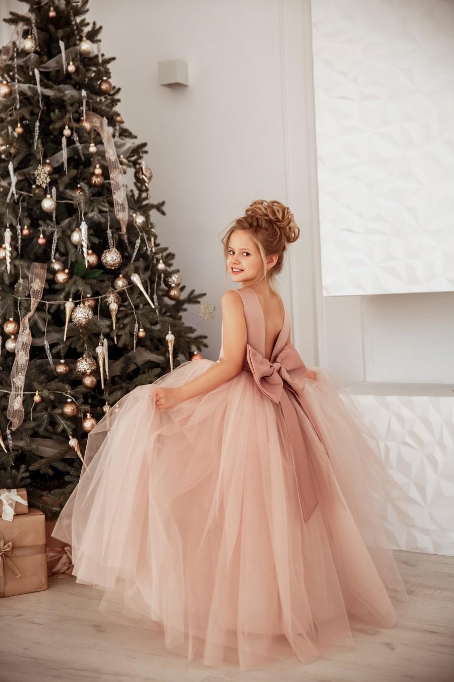 Hochzeit - Tutu flower girl dress, Dusty rose girl dress, Blush flower girl dress, Flower girl dress satin, Princess dress, Birthday dress, Boho dress
