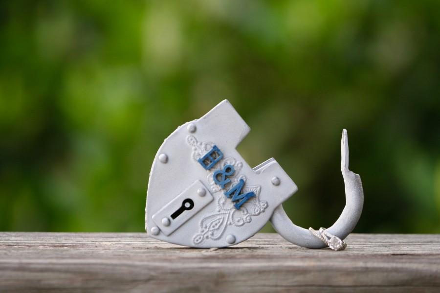 Mariage - Love Lock Navy Wedding Blue White Antique Metal Padlock Custom Gift For The Couple Sailor And His Wife