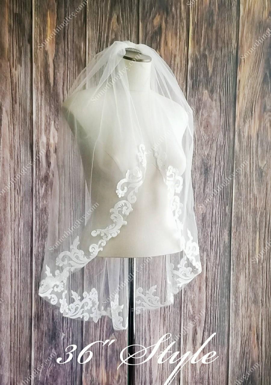 Hochzeit - Fast Ship - Baroque Lace Fingertip Length Veil with Rolled Edge - Lace Edge Veil, Baroque Lace Veils - Swirl Lace Veil
