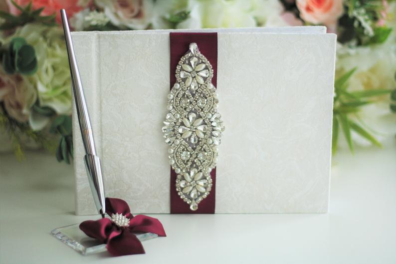 Wedding - Burgundy Guest Book and Pen