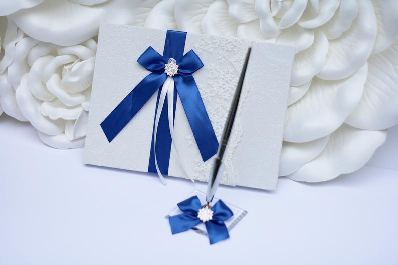 Mariage - Wedding Guest Book with Pen in Royal Blue Color