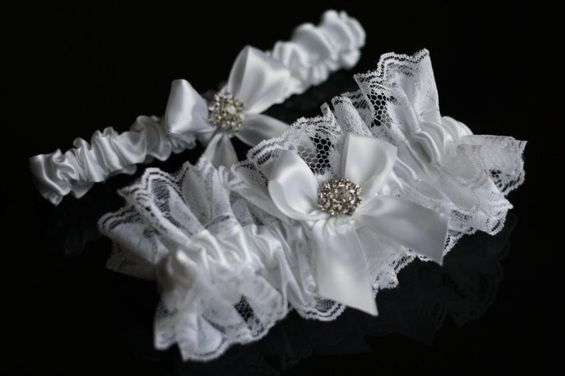 Hochzeit - White Bridal Garter Set, White Wedding Garter Set