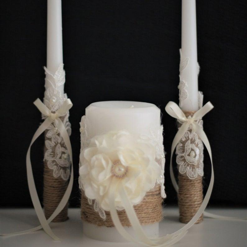 Wedding - Wedding Unity Candle Set Rustic