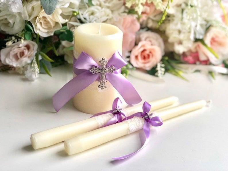 Hochzeit - Violet Unity Candle Set