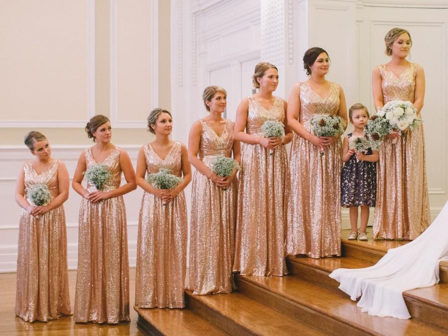 Hochzeit - Rose gold bridesmaid dress / 'Rosie' / Sequin bridesmaid dress / Wedding party / Blush bridesmaids / Flattering sparkle / All Sizes