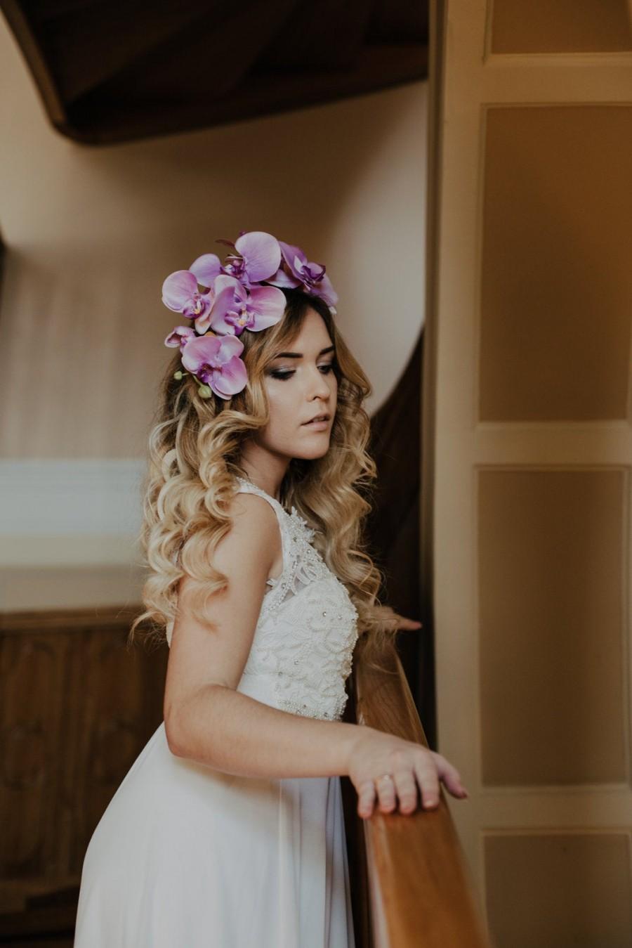 زفاف - Orchid headband, Lavender Orchid Fascinator, Flower headband, Wedding headband, Beach Wedding ,Floral Halo, Headpiece Headband Hair Festival