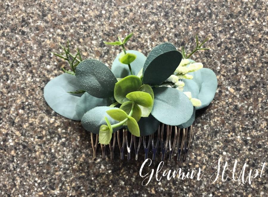زفاف - Eucalyptus and Olive Leaf Hair Comb, Greenery Hair Comb, Boho, Rustic, Nature Hair Comb