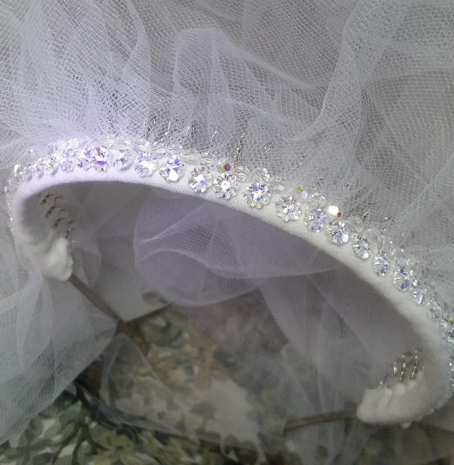 Hochzeit - Swarovski Australian Crystal Headband White Illusion Bridal Wedding Long Veil, Matching Sequin Mask, Finest, Exquisite