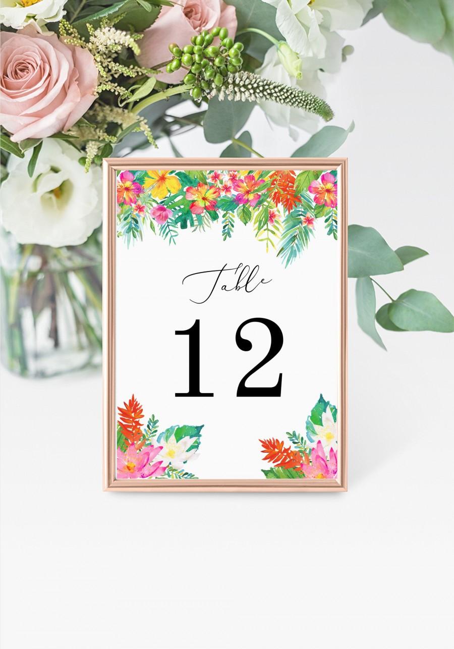 Свадьба - Tropical Table Numbers 5x7" INSTANT DOWNLOAD, Printable Wedding Table Numbers, DIY Printable Decorations, Templett, Editable, INSW013