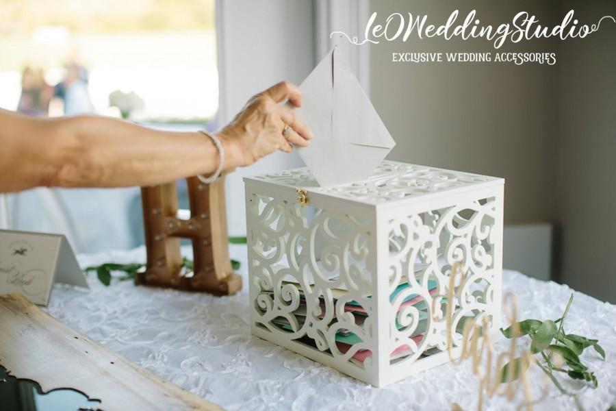 Свадьба - Wedding Card Box BIG SIZE-Wedding Gift-Plywood box-White Keepsake Box-Wedding money box-Wedding card money holder-Drop Box-Monogram Card Box