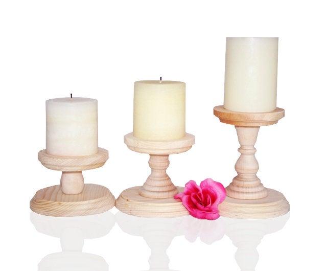 Mariage - 1- Wood Pillar Candlestick Holders, DIY Wedding Accents, Candlestick Holders, Wedding Table Candlesticks, Table Centerpiece, Ready to Paint