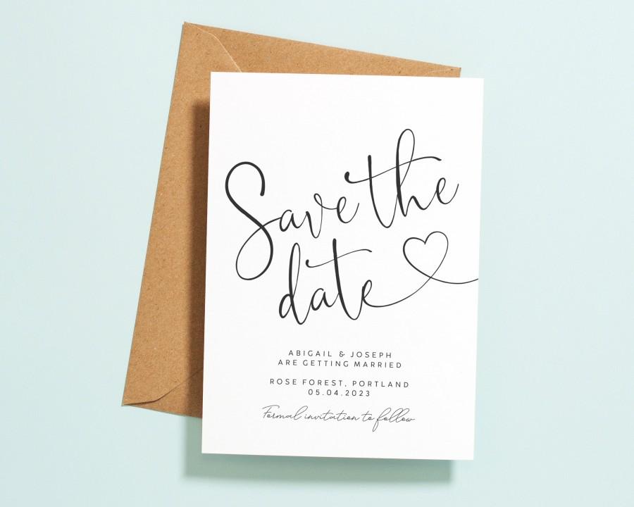 Wedding - Heart Save the Date Cards, Save the Date Postcard, Modern Save the Date, Personalised Save the Dates, Wedding Save the Dates Simple #082