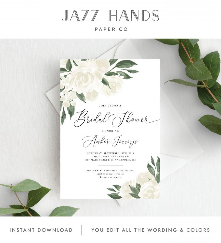 زفاف - Bridal Shower Invitation Template, Editable Invite Template, Instant Download, Greenery and White Floral, 137V12