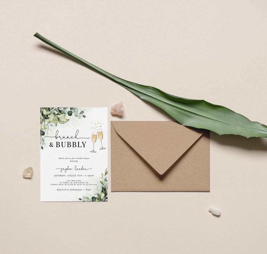 Wedding - Greenery Brunch and Bubbly Bridal Shower Invitation 