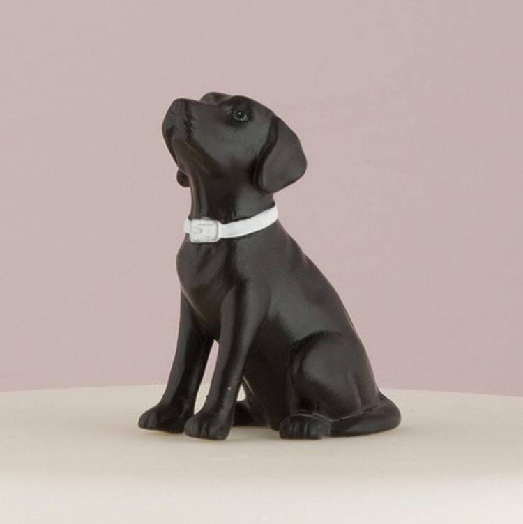 Wedding - Black Lab Cake Topper - Labrador Dog on Wedding Cake - Small Porcelain Figurine - MW16490