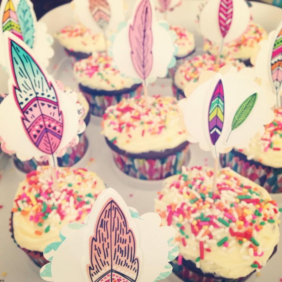 Boho Feather Cupcake Toppers. 