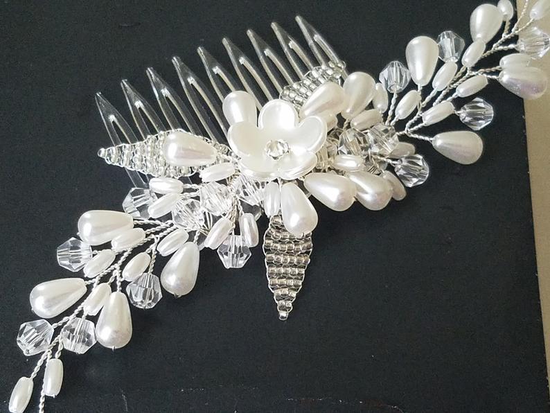 Свадьба - Pearl Bridal Hair Comb, Wedding Pearl Hair Piece, Bridal White Pearl Crystal Comb, Pearl Hair Jewelry, Hair Accessories, Pearl Headpiece