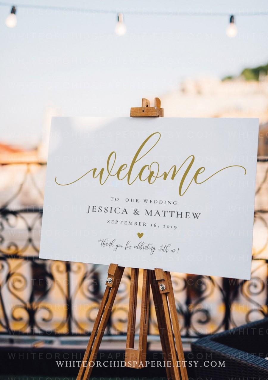 Mariage - Script Welcome Sign, Wedding Welcome Sign, Welcome Sign Wedding, Welcome Sign Printable, Sign Template Gold, Fully Editable, #19717