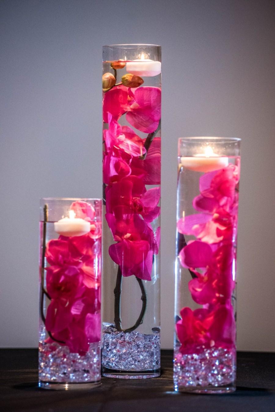Hochzeit - Submersible Phalaenopsis Orchid  Floral Wedding Centerpiece with Floating Candles and Acrylic Crystals Kit