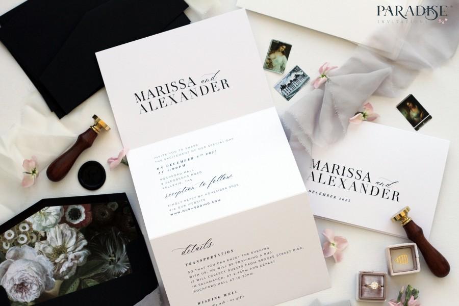 Hochzeit - Anaïs Elegant Calligraphy Tri Fold Wedding Invitation, Modern Wedding Invitation, Concertina Wedding Invitation, Vellum Wrap Invitation