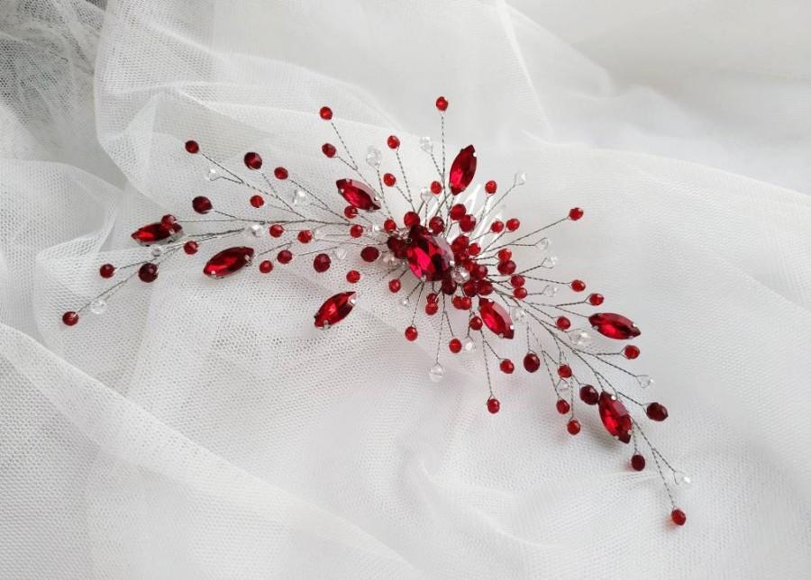 Wedding - Crystal red hair comb Red hair accessories Red Headpiece Crystal hair comb Red hair pieces Bridal hair pieces Red hair pin Red hair vine