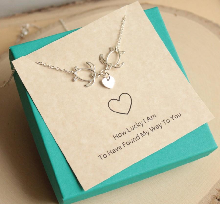 Wedding - Sterling Silver Sea Turtles Couples Necklace